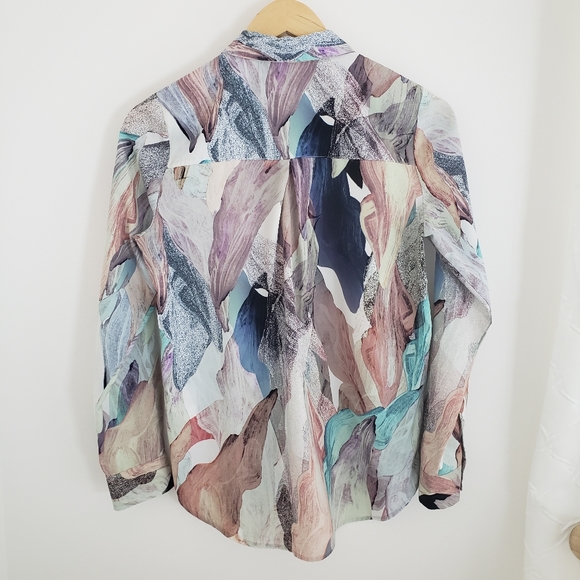 H&M paint stroke printed blouse size 6 navy/grey/tan - Picture 6 of 8